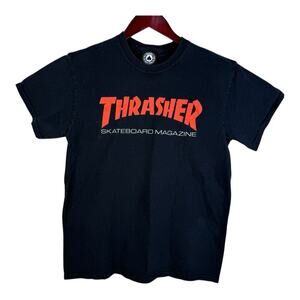 Thrasher Men Logo T Shirt Sz M Black Red San Francisco Skateboard Magazine Skate